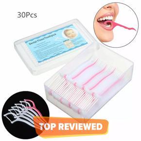 30Pcs Dental Floss Sticks & Tooth Picks Teeth Plaque Remover Interdental 2 In 1