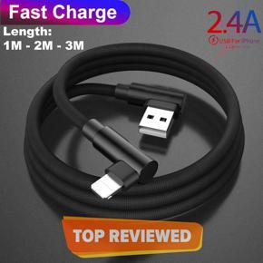 Imported Super Fast Charging Cable 1/2/3 Meter Lightning Fast Charging + Data Cable (Braided - L Shape - 90 Degree - Elbow - For Gaming And Use While Charging Comfortable Cable) For_iphone