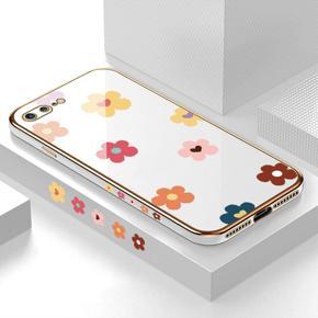 Hontinga for iPhone 8 Plus Case Luxury 6D Plating Soft Casing Silicone Square Frame Phone Cases Shiny Bling Cute Side Print Small flowers Back Cover