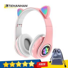 TIEHANHAN B39 Wireless Headphone Bluetooth Headset Breathing Light C-at Ears Gaming Headphones 3D Stereo Bass Foldable Gamer Headset with Mic