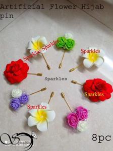 Artificial Flower Hijab pin For Girls & women Multicolor-  8 pc