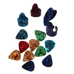 BRADOO- 3 Finger Picks + 1 Thumb Pick Plectrums Guitar Plastic & 10 Pcs Stylish Colorful Celluloid Guitar Pick 0.71mm