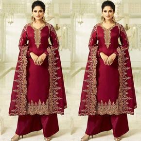 Three Piece- Weightless Georgette Heavy Soft Semi Stitched Best Quality Embroidery Work Dress Salwar Kameez For Girl And Women.
