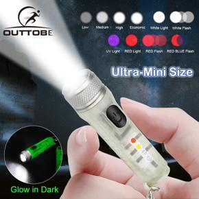 Outtobe Rechargeable Mini Flas-hlight Keychain Torch with Buckle USB Rechargeable LED Flash Light Waterproof Pocket Light EDC for Outdoor Emergency