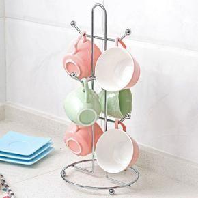 High Quality Stainless Steel Six Mug Glass Tea Cup Holder Stand Modern Style Household Kitchen Glass Organizer - Hanging Organizer Drainer Cup Coffee Cup Stand
