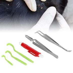 Stainless Steel Tweezers Tick Removal Tool Kit for Dog Cat Ticks Removers+Remover Pen+Stainless