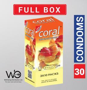 Coral - 3 Fruits Flavors Lubricated Natural Latex Condom - Full Box - 3x10=30pcs