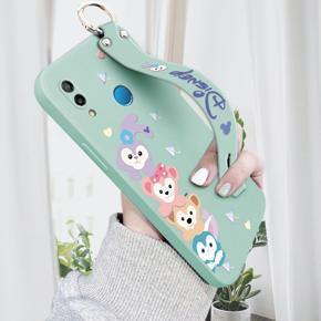 Hontinga for Huawei Nova 3E / P20 Lite Back Cover Wrist Strap Cartoon Rabbit Fox Case Square Printed Pattern Liquid Silicone Phone Cases