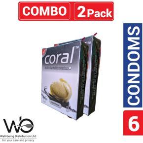 Coral - Vanilla Flavors Lubricated Natural Latex Condom - Combo Pack - 2 Packs - 3x2=6pcs