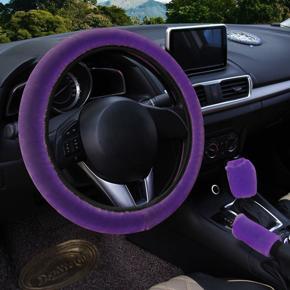 Fluffy Steering Wheel Cover Set, 3 pcs Winter Warm Steering Wheel Cover Handbrake Cover Gear Shift Cover, Universal Plush Non-Slip Interior Accessories,Purple