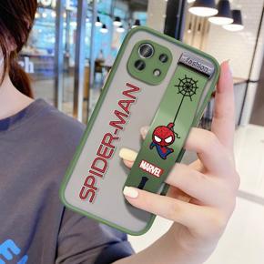 Hontinga for Xiaomi 11 Lite/11 Lite 5G NE Back Cover With Wristband Cartoon Spiderman Phone Casee Full Lens Protection Thin Frosted Cases