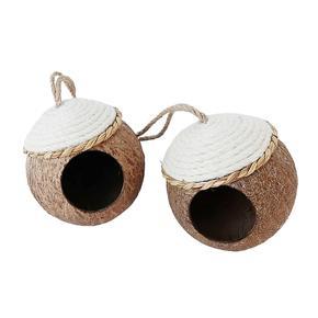 Small Animal Bird Hamster Natural Coconut Shell Nest House Hanging Hut Swing