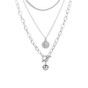 Three-tier Necklace Beauty Head Coin Metal Ball Sweater Chain