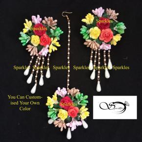 Non- Bridal Artificial Flower Jewellery Set (Multicolor)  -3 pc
