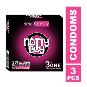 NottyBoy SexoMetry 3in1 - Ribbed, Dotted & Contoured Condoms - 3Pcs Pack