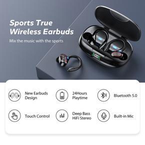 TWS Earhook Business Headphones Wireless Bluetooth Earphone Stereo In Ear Earbuds Sport Waterproof Noise Cancelling Headset with LED Display Charging Case