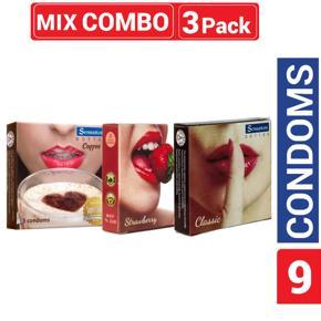 Sensation Mix - 1 Pack Dotted Coffee Condom, 1 Pack Dotted Classic Condom & 1 Pack Super Dotted Strawberry Condom - 3x3=9pcs