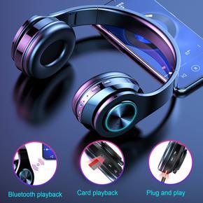 Wireless Headset T6 TWS Universal Over Ear Headphone Dual Earbuds Bass 3D Stereo Sport Bluetooth Headset Foldable with RGB Game Colorful Breathing Lights