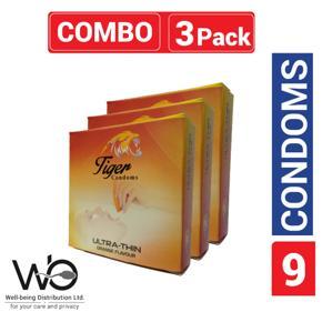 Tiger - Ultra Thin Orange Flavour Condom - Combo Pack - 3 Packs - 3x3=9pcs (টাইগার অরেঞ্জ কনডম)