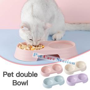 New Model 1Pc Plastic Pet Double Bowls Creative Bowl Pet Food Water Feeder Dog Cat Bowl Pet Feeding Supplies Double Bowl of Water Food pink for Dog Cat Pet Jora Vati Bati for Cat and Dog Partisan Food