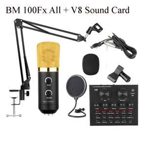 BM- 100 FX USB Powered Condenser Microphone + V8 Sound Card with Noise Cancel and Echo Effect Complete Package Condenser Microphone Studio Setup