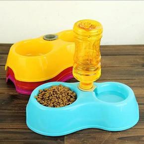 Double Bowls Pet Food Water Feeder Automatic Pet Feeding Bowl for Dog Cat Puppy Rabbit