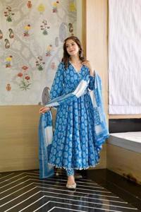 Cotton Fashionable stitched Gown designed long salwar kamez orna For Stylish Women / Girls ( 3 pcs )