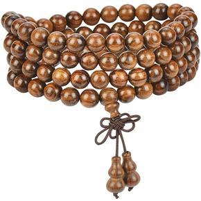 Mens Womens Meditation Wood Necklace Chain Bracelets 108 Buddhist Strand Wood Prayer Beads Sandalwood Link Wrist