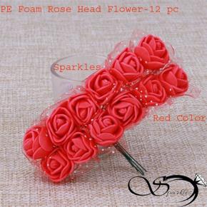 PE Foam Rose Head Flower Artificial For Ar t/ Craf / jewellwry making - Red - 12pc