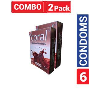 Coral - Chocolate Flavors Lubricated Natural Latex Condom - Combo Pack - 2 Packs - 3x2=6pcs