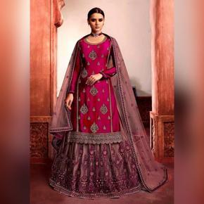 Semi-Stitched Weightless Georgette Embroidery Design Party Wear Long Anarkali Gharara Dress For Women