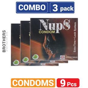 Nups Extra Time Lock System Condom 3*3 Pack- 9 pcs Condoms (Dark)