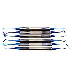 6Pcs Dental Composite Resin Filling Spatula Titanium Plated Head Resin Filler Set Thick Handle Restoration Set Dental Instrument(Blue)