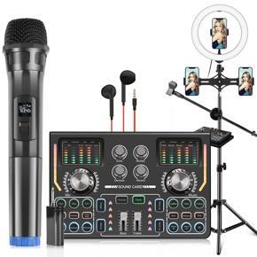 PULUZ Microphone Live Sound Card Kit with 1.6m Stand Selfie Ring Light, English Version