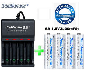 Combo of 4 Doublepow AA 1.5V 2400mWh rechargeable batteries and 4 DP-L152 USB chargers