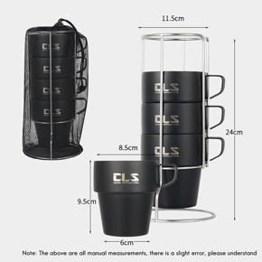 CLS 4Pcs Camping Cups Set Stackable Mug with Cup Holder for Outdoors