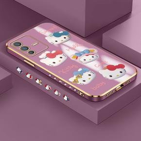 Hontinga for Vivo V23 5G Back Cover Luxury 6D Plating Cartoon Cute Kitty Side Pattern Case Soft Silicone Square Phone Cases