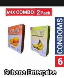 Coral - Lubricated Natural Latex Condom-2 Flavors 2 Pak 6 Pcs Condom