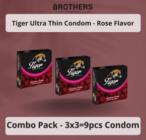 Tiger Condom - Ultra Thin Condoms Rose Flavour - Combo Pack - 3x3=9pcs