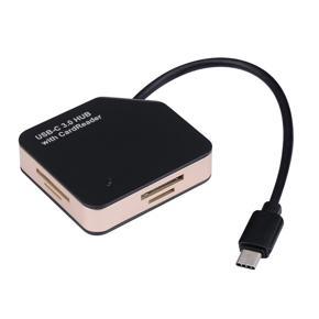 USB3.0 Type-C HUB With Secure Digital Memory Card/TF/MS/MMC/M2 Card Reader - black and white