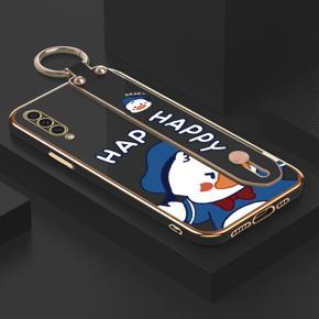 Hontinga for Samsung Galaxy A50/A30S/A50S Back Cover With Wristband Luxury 6D Plating Cute Duck Case Soft Silicone Square Phone Cases