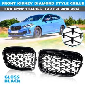 BRADOO Pair Front Kidney Diamond Meteor Style Grille Grills for -BMW 1 Series F20 F21 2010-2014 Racing Grills Glossy Black