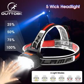 Outtobe Headlamps 5 Lamp Headlight 90°Adjustable Headlamp Hand Wave Sensing Headlight Outdoor Waterproof Head