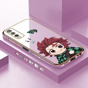 Hontinga for Vivo Y20 2021 Case Luxury 6D Plating Soft Casing Silicone Square Frame Phone Cover Shiny Bling Side Print Cartoon Anime Tanjirou Cases