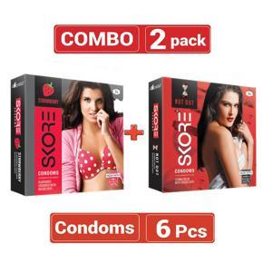 SKORE Mix - 1 Pack Strawberry & 1 Pack Not Out Condom - 3x2=6pcs