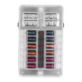 12Way Fuse Box Block 5A 10A 15A Blade LED Warning Indicator PC Waterproof