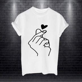 Ladies White  Love Finger Half Sleeve T-shirt