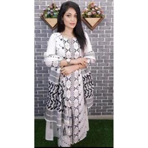 White Color Cotton Unstitched Screen and Afsan Print Glorious, Exclusive Degine Comfortable 3 Pics For Woman. - Dress For Girls - 3 Pice Dress - Three Piece