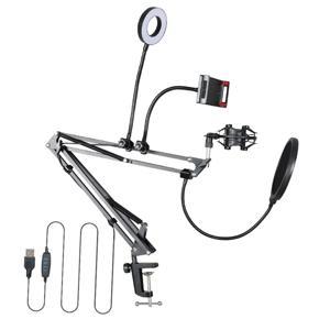 NB-35S Microphone Stand Kit with LED Ring Light Scissor Arm Stands for Computer Laptop PC Karaoke Studio Recording