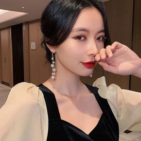 Korean Big Small Pearl Long Drop Earrings For Women Trendy  Fashion Jewelry Statement Broncos